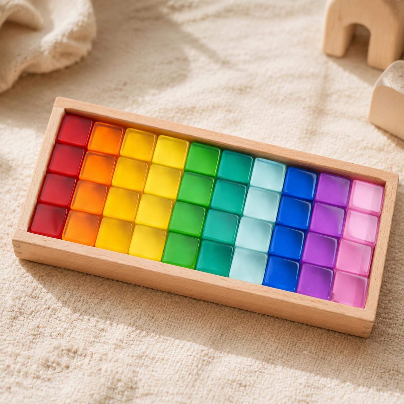 40 Pezzi Sensoriali con Vassoio in Legno Sensoriale Set di Blocchi Sensoriali Visivo Giocattolo Educativo per Sale Giochi