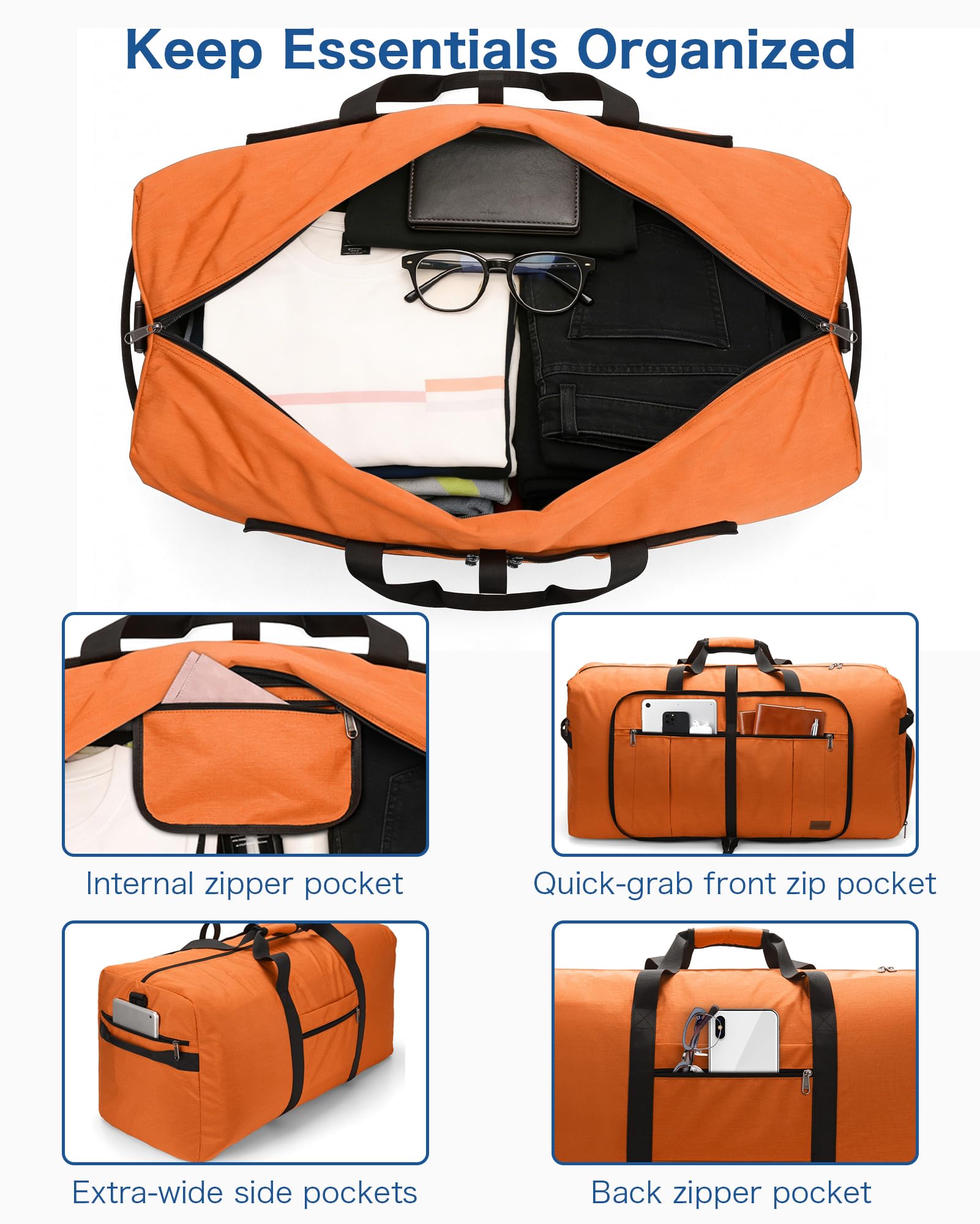 Urtala Reisetasche für Damen und Herren, groß, faltbar, Wochenendtasche mit Schuhfach und Schultergurt, leicht, wasserdicht, Gepäcktasche
