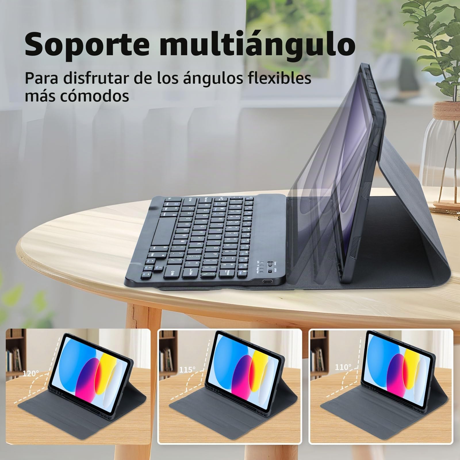 Funda con Teclado para iPad (A16) 11ª Generación 2025 11 Pulgadas/iPad 10ª Generación 2022 10,9 Pulgadas, con Ratón, Español Ñ Teclado Desmontable Bluetooth con Portalápices,Negro