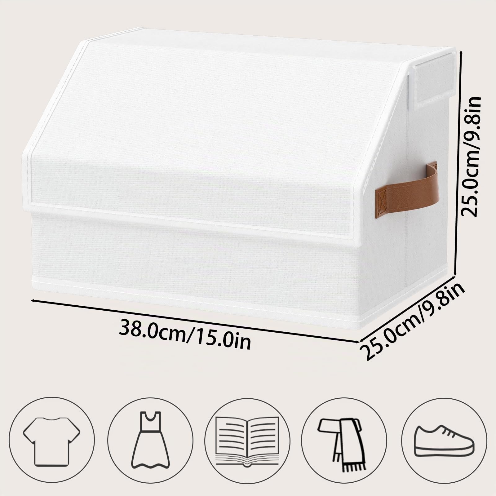 OUTBROS Cajas Almacenaje, Cesta Almacenamiento Tela con Mango, 38x25x25 cm Caixas Plegable, Organizador de Contenedores de Ropa y Libros, Blanco, 3 pieza