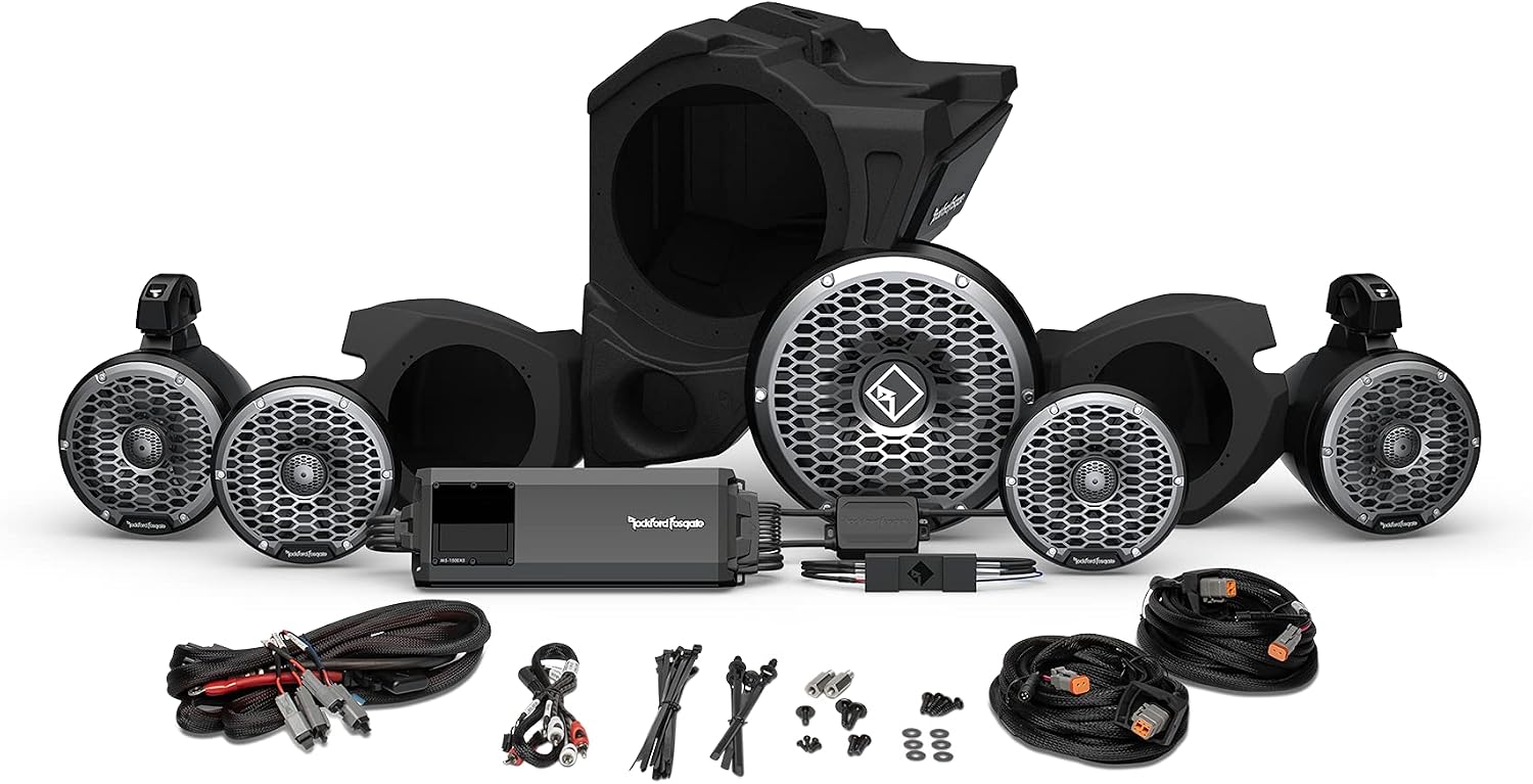 Rockford Fosgate RZR14RC-STG5 Audio Kit: Ride Command 3-Way Interface, 1500-Watt Amp, M2 Color Optix Multicolor LED Lighted Front, Rear Speakers & Subwoofer for Select RZR Models (2014-2021)