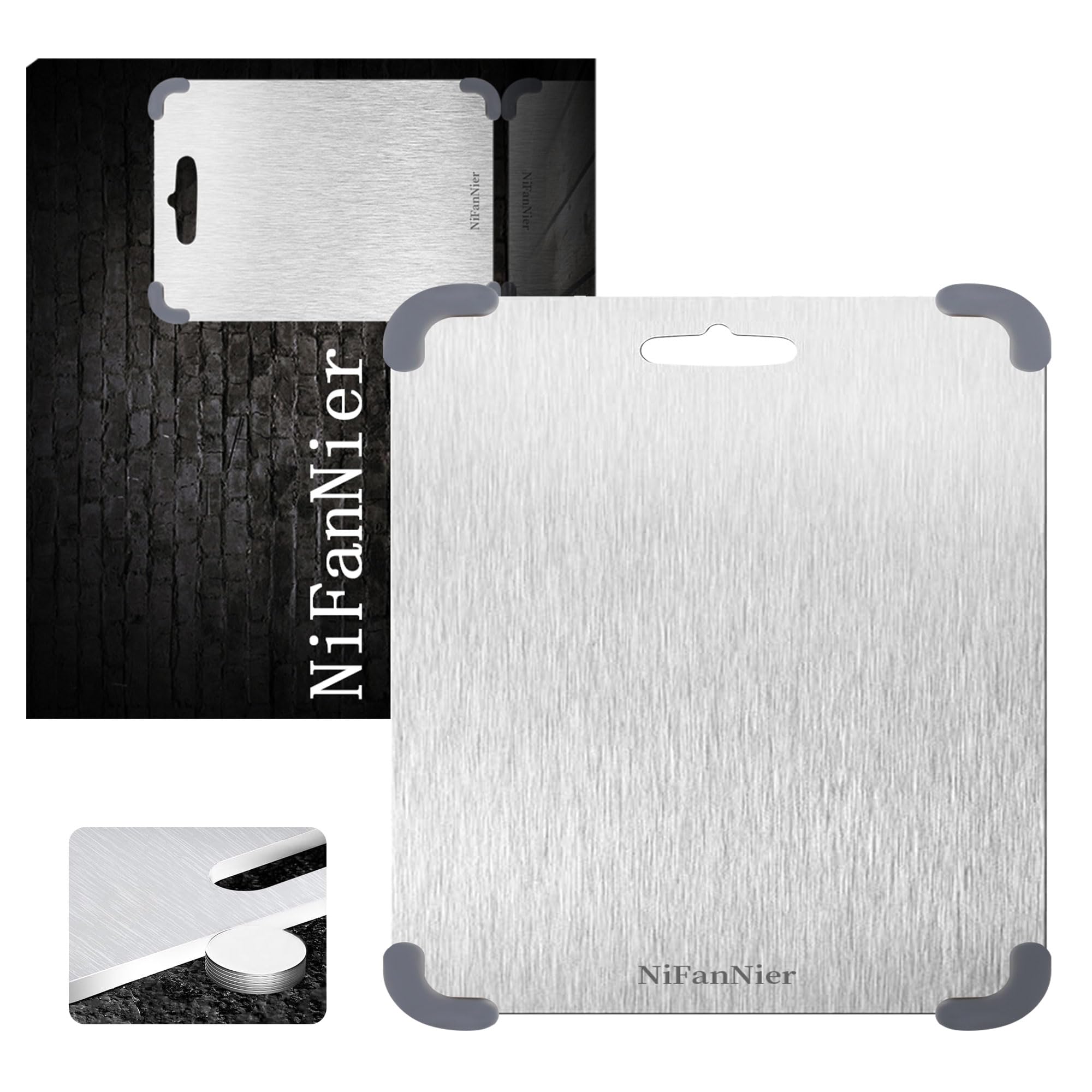 Titanium Cutting Board, 2025 New Upgrade 100% Pure Titanium Cutting Boards for Kitchen, Latest Thickened Version Thickness 0.06IN, Double-Sided Available Belt Guard Angle(15.7IN X 14.1IN）