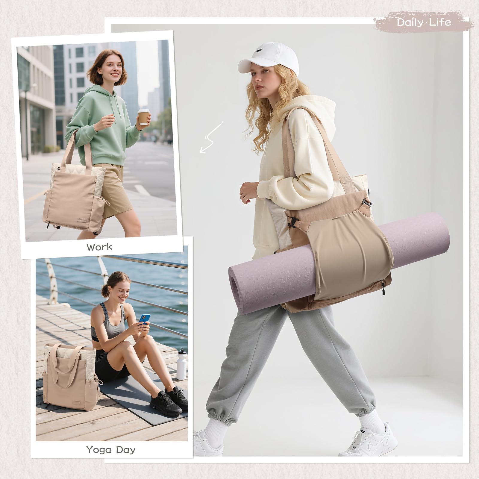 GOLF SUPAGS Odpinany plecak damski na laptopa, torba do jogi, torba na matę do jogi, plecak na siłownię, pilates, podróż, fitness, joga, praca i zakupy
