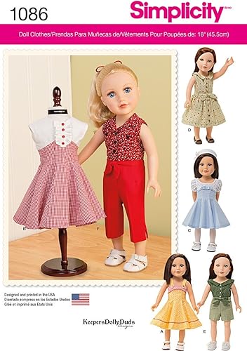 Miniatura 2 de Simplicity 1086 - Juego de ropa de muñeca de 18 pulgadas, patrón de costura, talla única