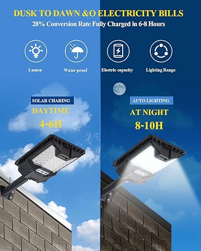 Miniatura 5 de Farola solar para exteriores, 20000LM 6500K sensor de movimiento impermeable LED con control remoto, iluminación de área comercial del atardecer al