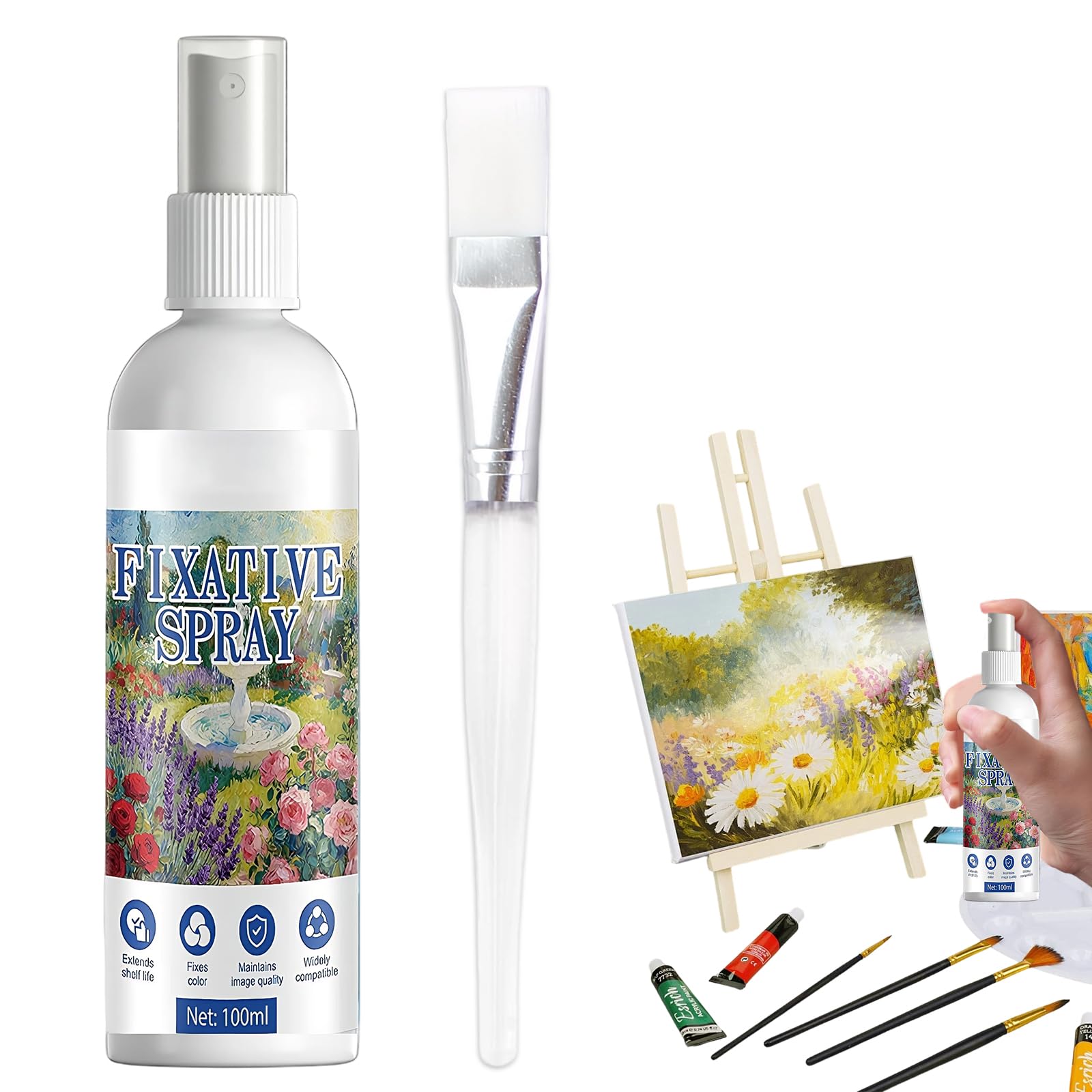LINXINS Fixative Spray for Pencil, Charcoal and Pastel Drawings, Oil Fixative Spray for Art, Fast Drying, Color-fixing, Glossy Surface, 100ml