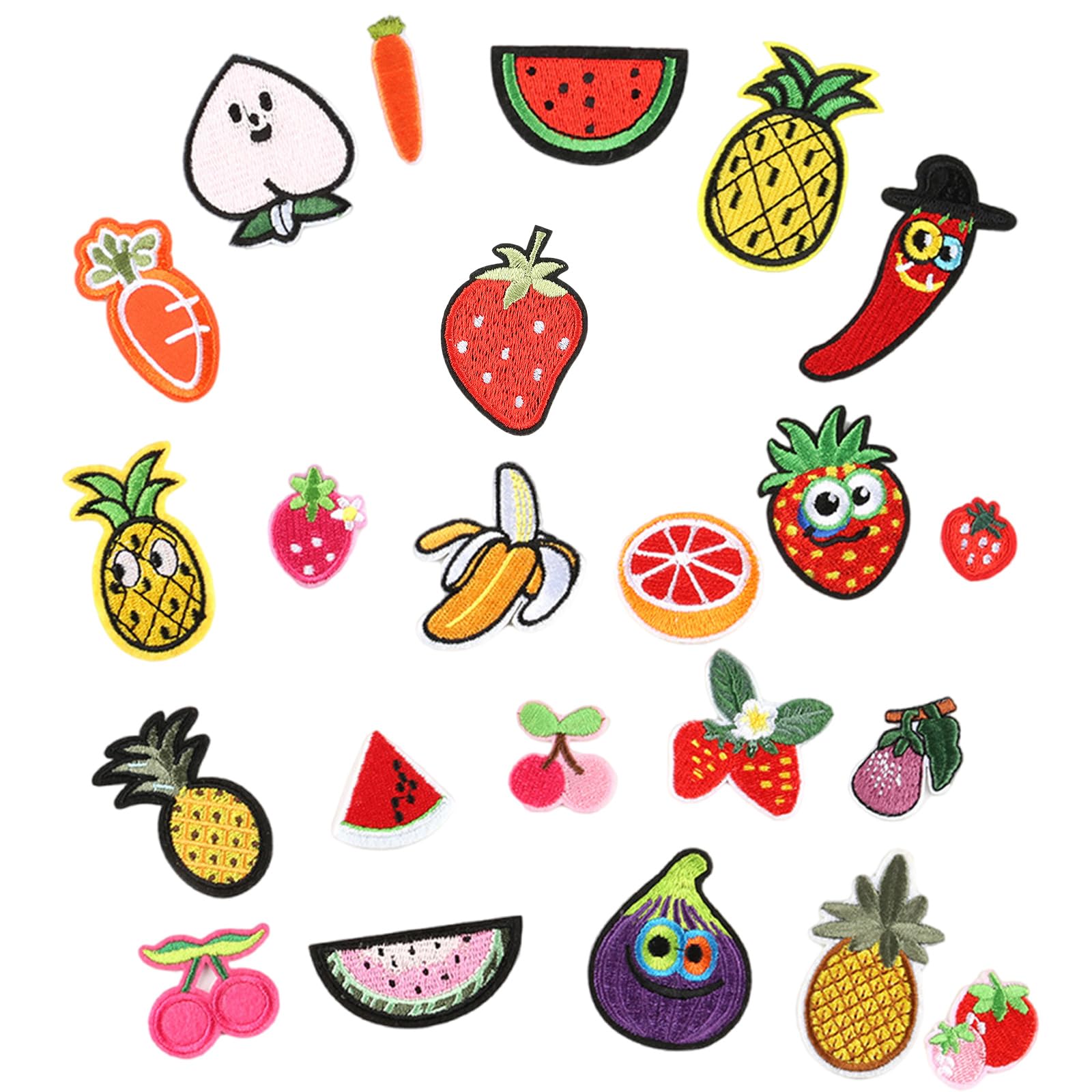Buxuaaaa 23 Pcs Strawberry Iron on Patches Embroidered Patches Applique Repair Banana Sewing for Hat