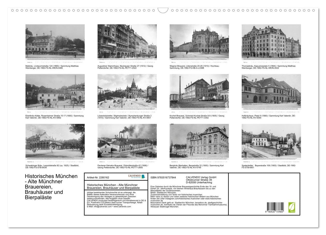 Historisches München - Alte Münchner Brauereien, Brauhäuser und Bierpaläste (Wandkalender 2026 DIN A2 quer), CALVENDO Monatskalender: Alte Bilder von ... und frühen 20. Jahrhunderts. (CALVENDO Orte)