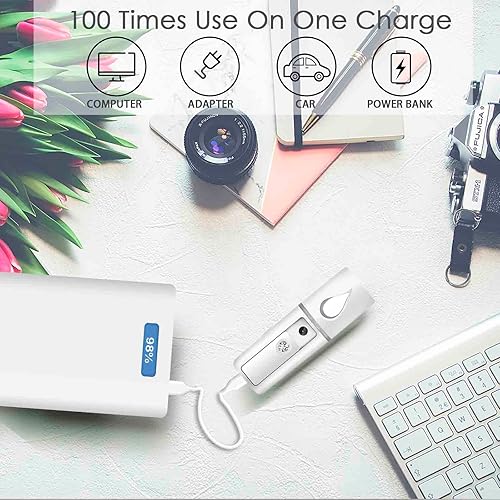 Miniatura 5 de GIVERARE Paquete de 2 vaporizadores faciales nano, práctico mini rociador con espejo, rociador de niebla recargable por USB, tanque de agua visual