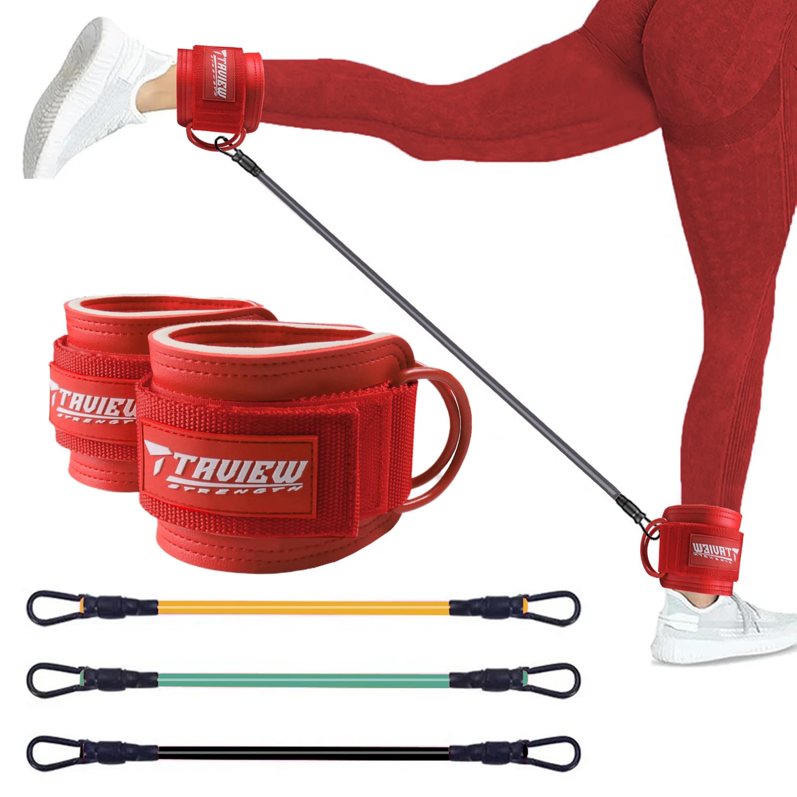 Sangles de cheville avec poignets, bandes de cheville pour l'entraînement, bande de résistance de cheville pour jambes, équipement d'entraînement pour fessier et entraînement de fitness (rose avec 3