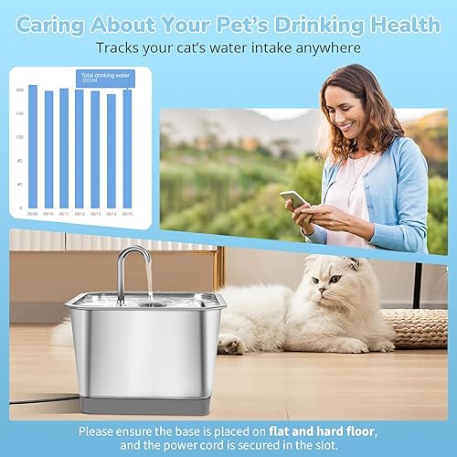 Miniatura 2 de URPOWER Fuente de agua para gatos con control de aplicación, fuente inteligente de acero inoxidable de 118 oz3.5 L con nivel de agua y registro de