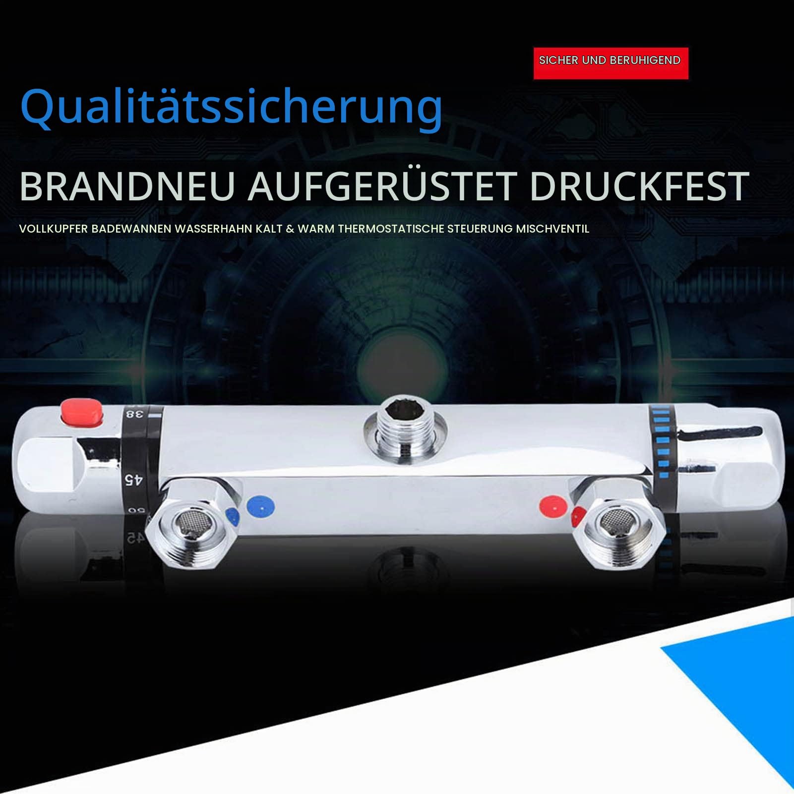 Duscharmatur mit Thermostat, Chrom Mischbatterie Dusche mit 38°C Sicherheitstaste, Duschthermostat Aufputz, aus Messing Chrom, für Home Badezimmerzubehör
