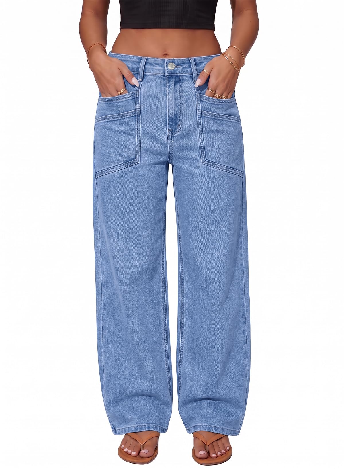 Sidefeel Women's Wide Leg Jeans High Waisted Stretchy Boyfriend Denim Pants