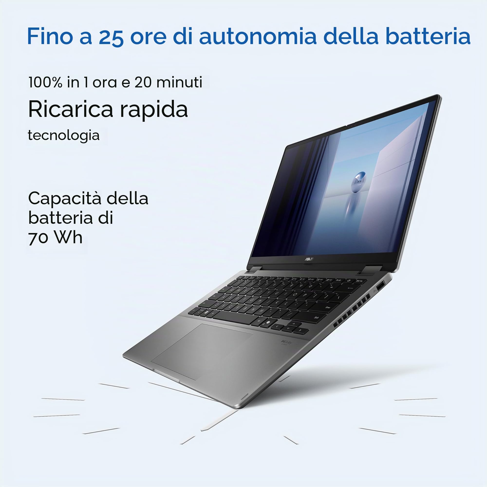 ASUS Vivobook 14 Flip Laptop Copilot+ PC, 14" OLED WUXGA 60Hz Touch Display, Intel® Core™ Ultra 5 226V, grafica Intel® Arc™, 16 GB di memoria, 512 GB di archiviazione, Windows 11, grigio opaco