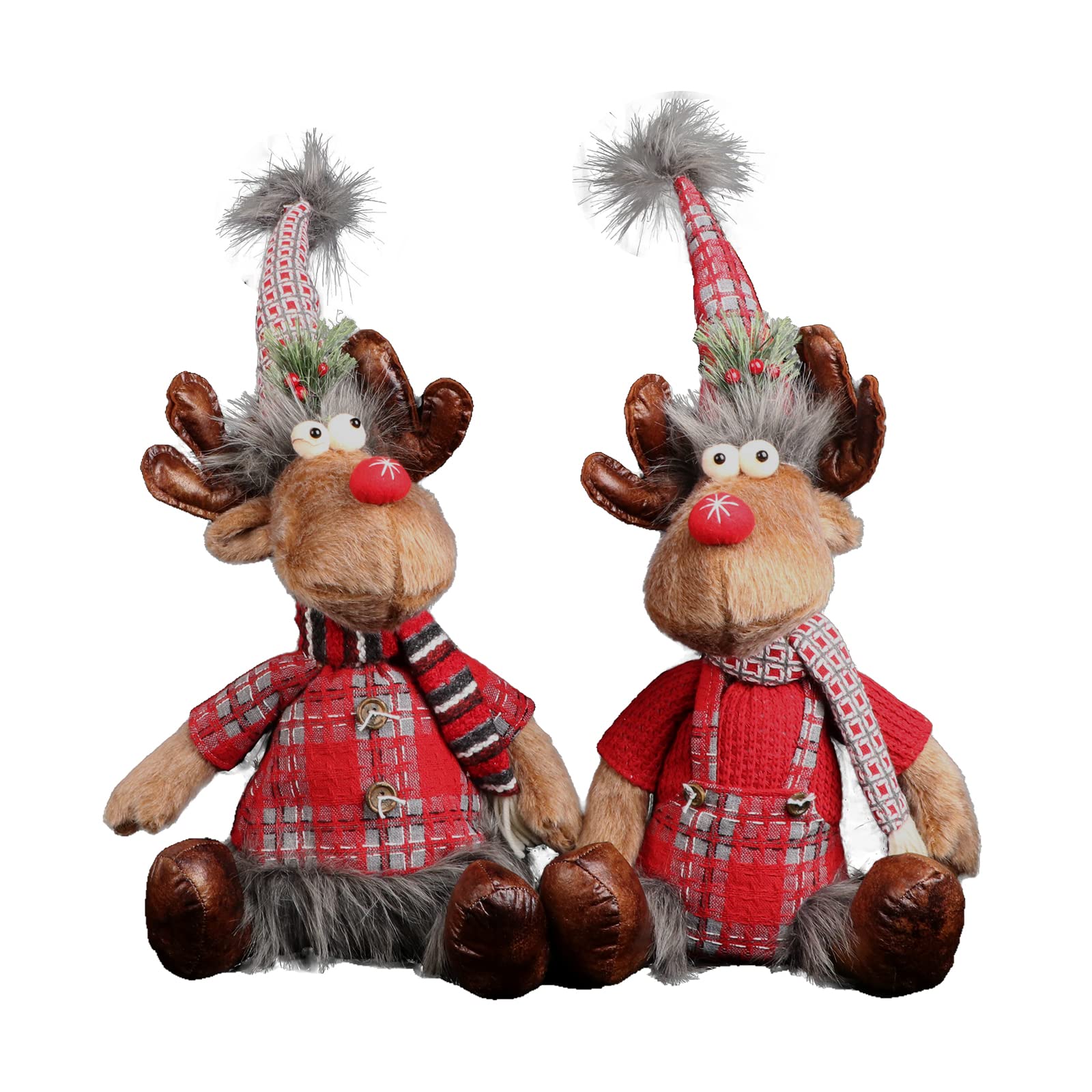 BIGTREE 2Pk Reindeer Christmas Santa Decorations,Scandinavian Swedish Gnomes Plush Elk with Knitted Hats for Xmas Holiday Ornaments Home Tabletop Deer Deocr