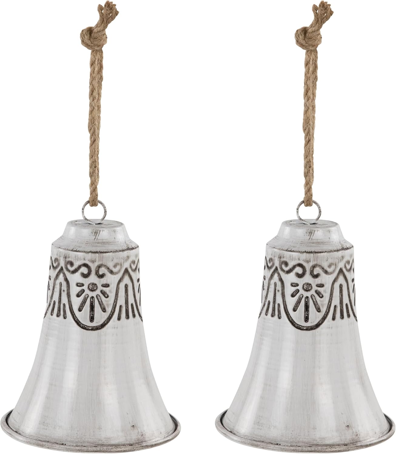 Embossed Bells Christmas Ornaments - 6" - Gray and White - Set of 2