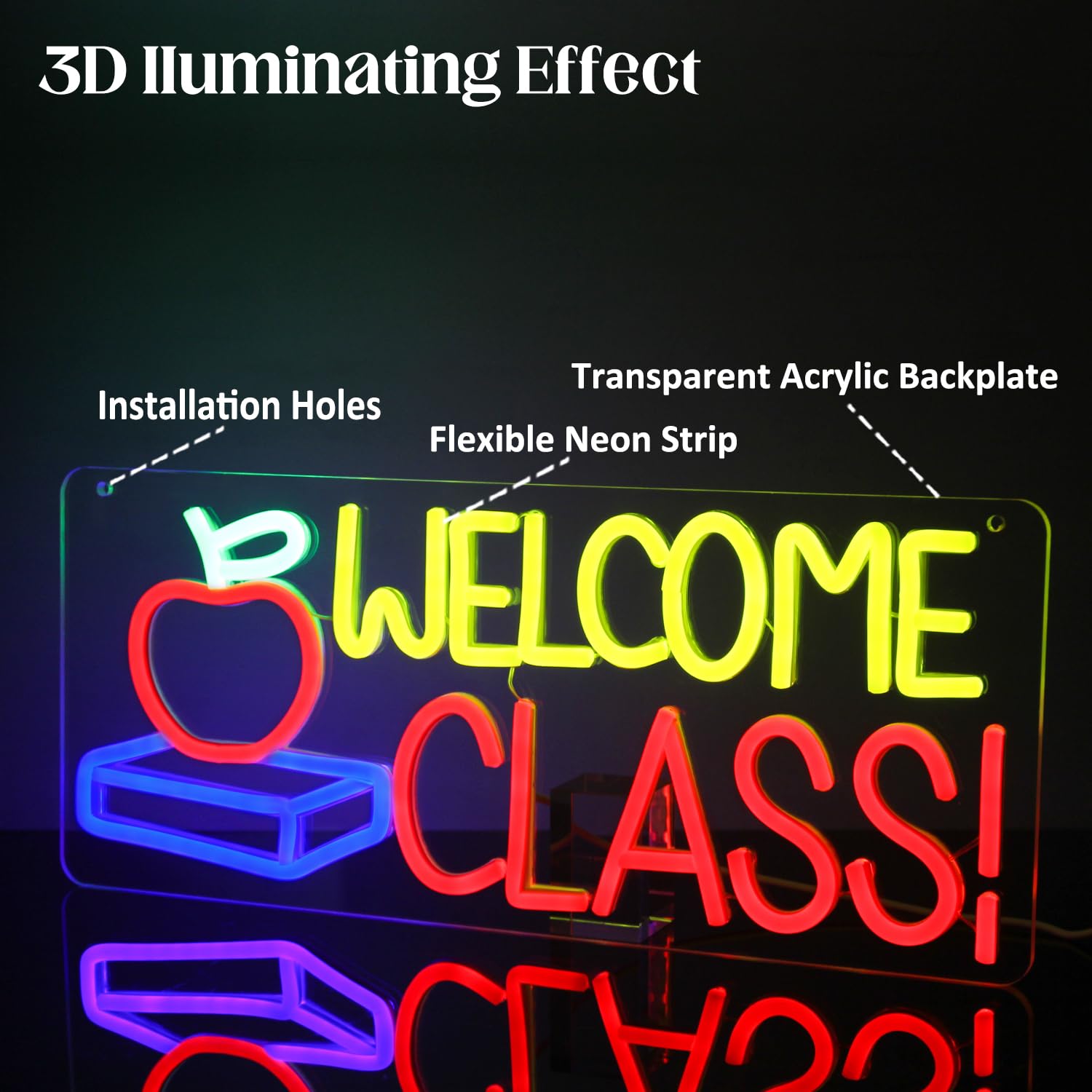 Welcome Class Neon Sign Student Classroom Neon Lights Apple Book