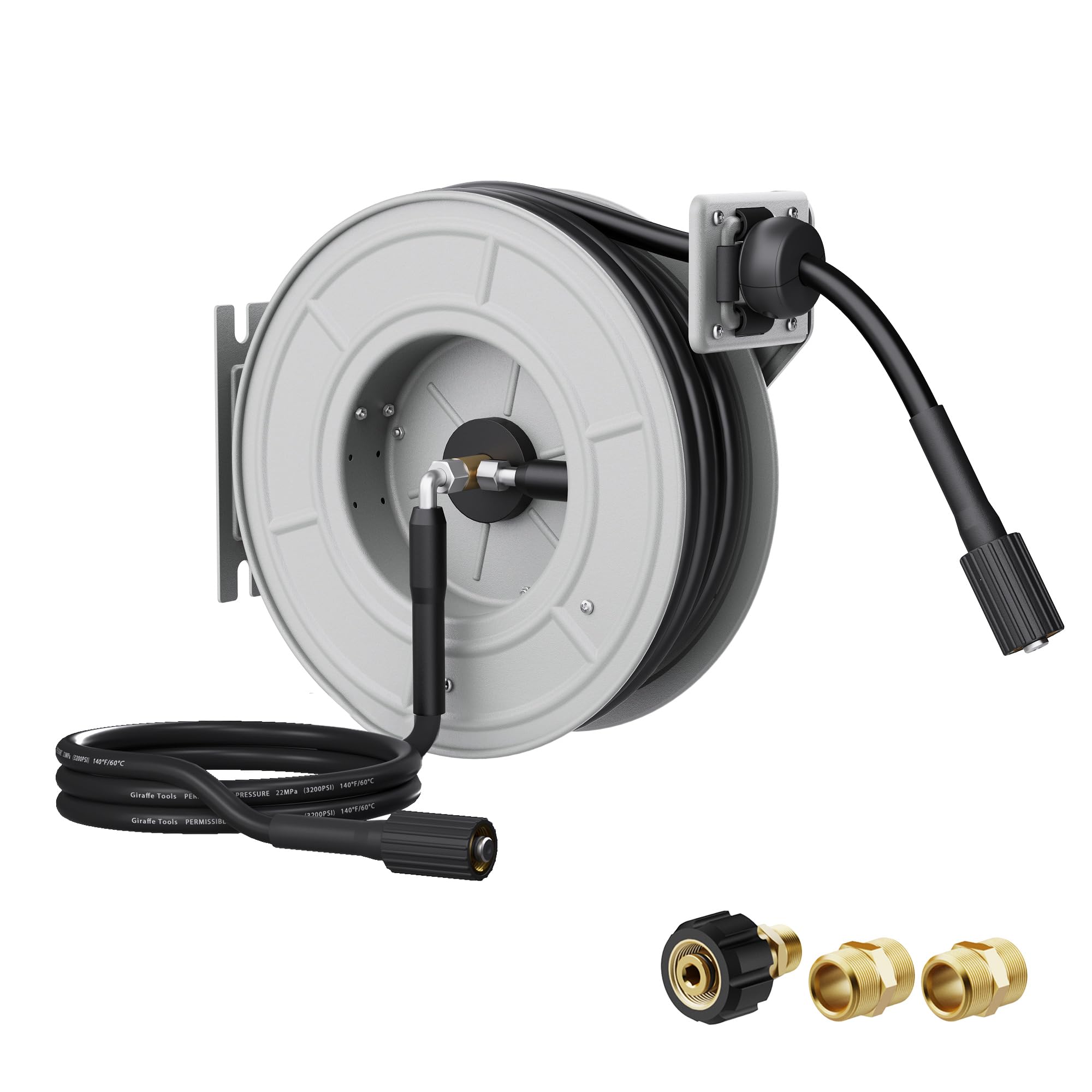 Photo 1 of Giraffe Tools Pressure Washer Hose Reel 65ft, Power Washer Hose Reel, Pressure Washer Retractable Hose Reel, Heavy Duty, Wall/Floor Mounted, 2600 PSI