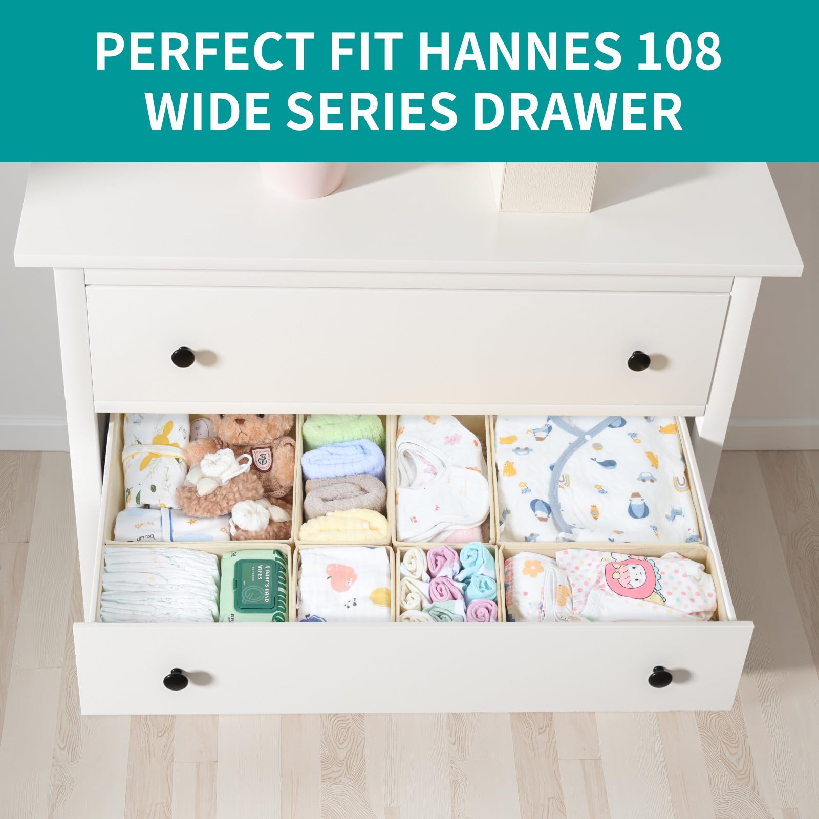 ORLISA Drawer Organizer Clothes-Dresser Organizer for Nursery-Compatible Baby Clothes Organizer and Storage & General Nursery Organization or Dresser Drawer Organizer Foldable Bins Beige - Image 3