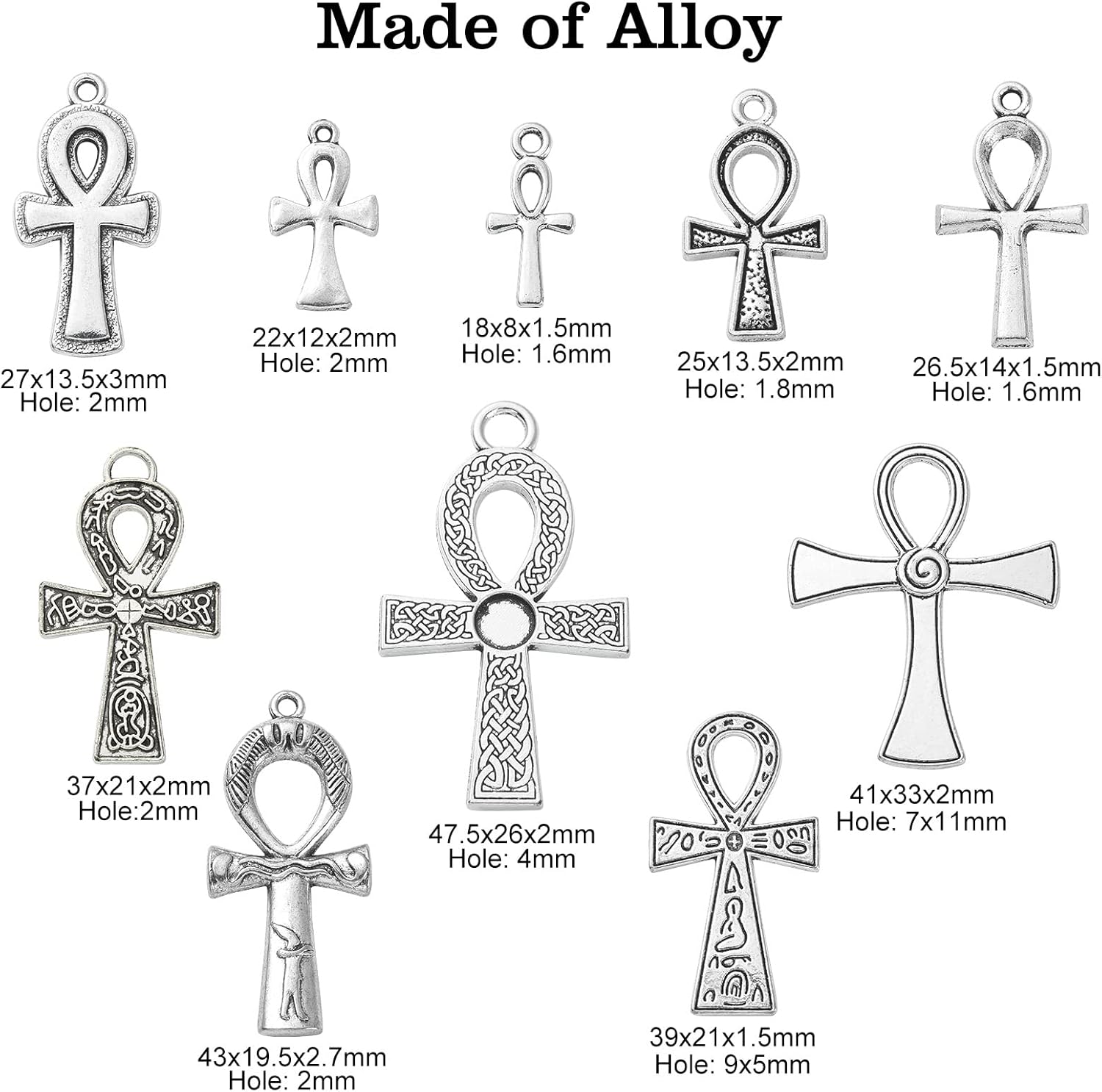 KitBeads 50pcs Tibetan Ankh Charms Mixed Styles Crucifix Egyptian Charms Antique Silver Religious Egyptian Cross Charms for Jewelry Making Bulk - Image 2