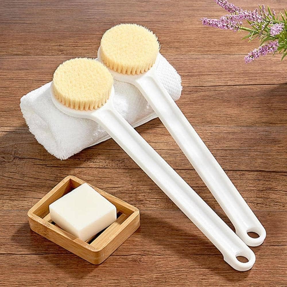 Soft Silicone Back Scrubber Shower Bath Brush with Long Handle | Flexible Bristles for Smooth Skin | Exfoliating Brush | Body Scrubber for Women, Men & Boys| for Body Wash & Bathing(White)(PACK OF 2)-image-18