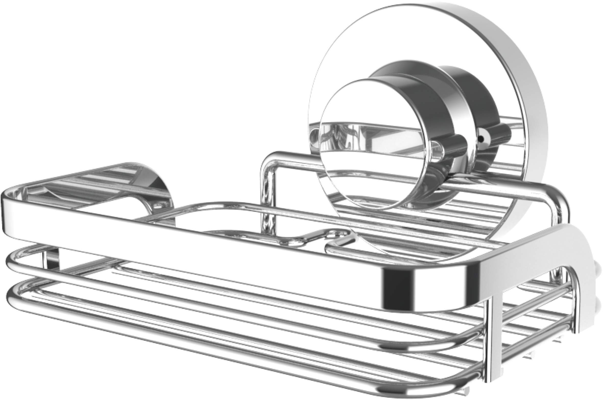 Cornat T340276 3-in-1 Soap Holder - Sturdy Mesh Basket - 3 Different Mounting Options with Suction Cup, Adhesive Pad & Drilling - Chrome-Plated/Soap Dish/Shower Tray with Soap Dish