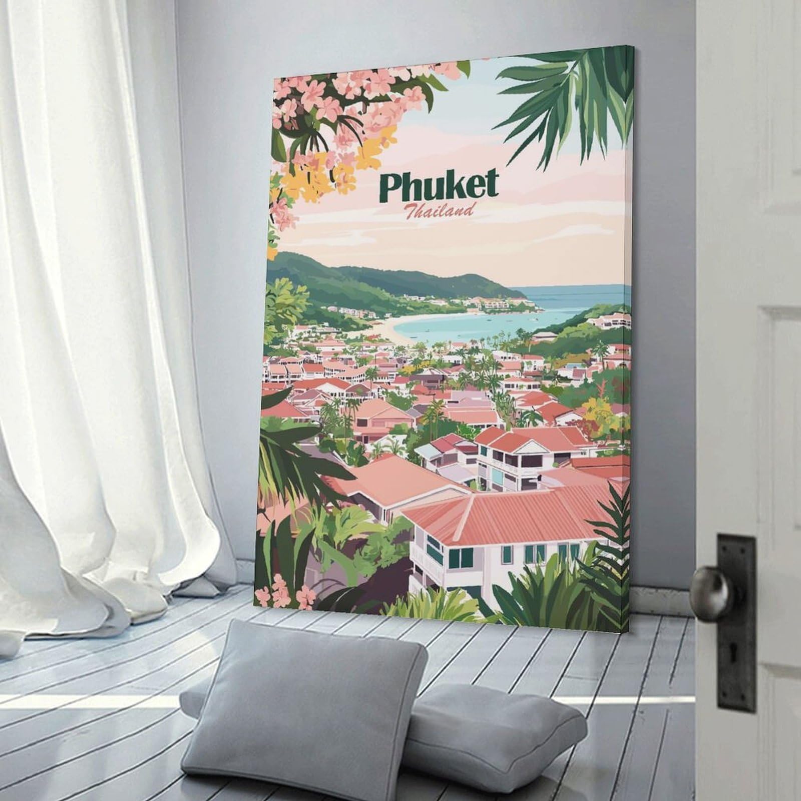 Junmoney Hanging Wall Art Phuket Thailand Landscape, 24x36inch(60x90cm), for Small Homes, Bedrooms Or Open Spaces, Wall Decor with Flexible Room Appeal