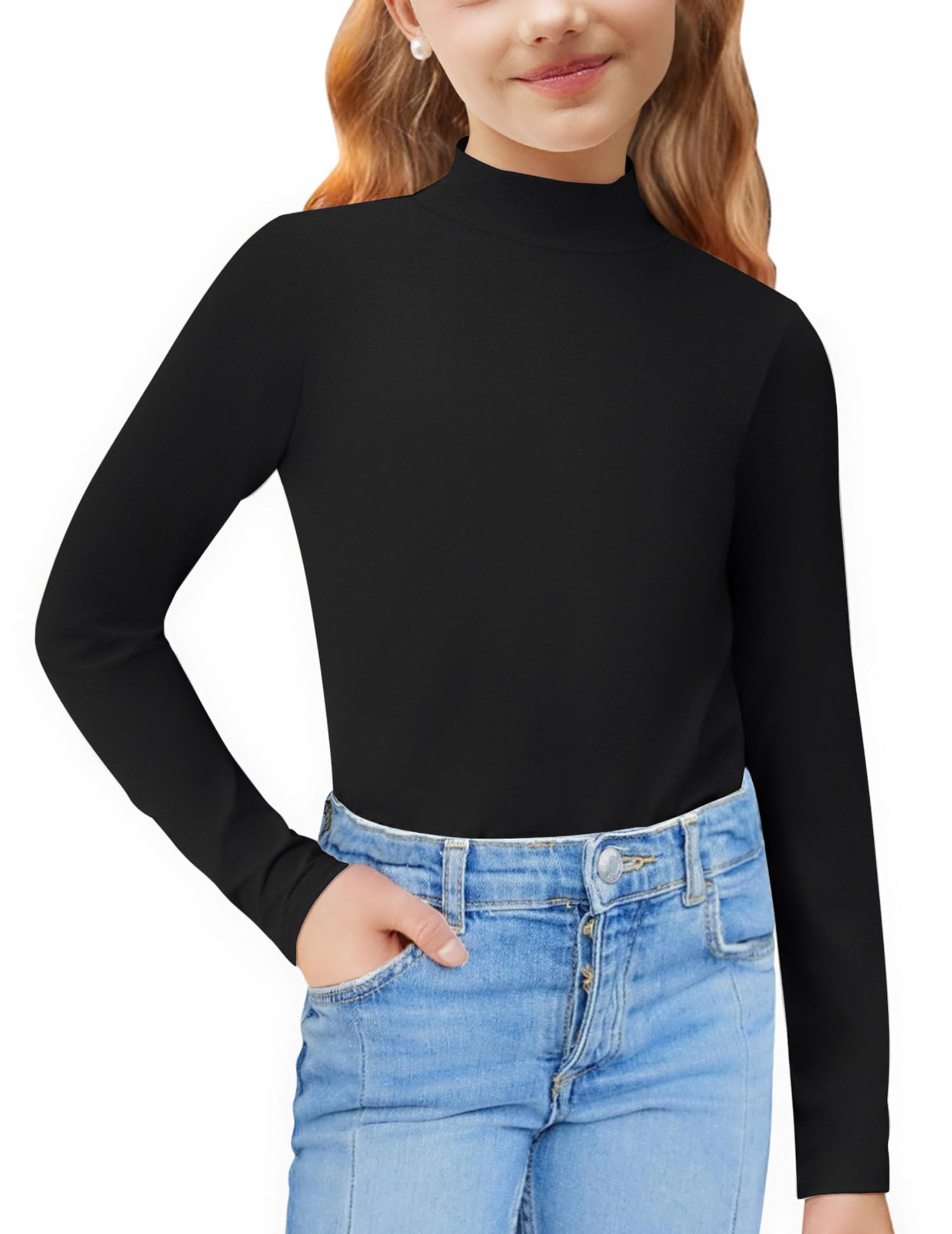 Arshiner Rollkragenshirt Mädchen Langarmshirt Kinder Unterziehrolli Rollkragenpullove Dünn Mode Unterziehshirt Slim Fit Tops Lässige Oberteile 3-12 Jahre