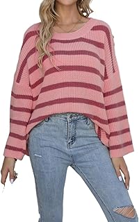 Conjuntos Suéteres para mujer Suéter tipo pulóver con mangas acampanadas sueltas y botones con combinación de colores a rayas