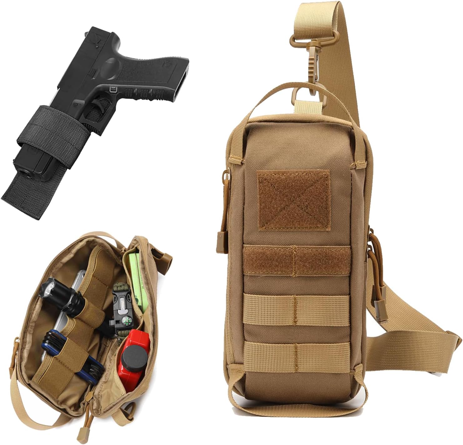Tactical Concealed Carry Sling Bag, Compact EDC Crossbody Pouch with Holster for Subcompact/Compact Pistols, Molle Utility Bag for Hiking and Outdoor