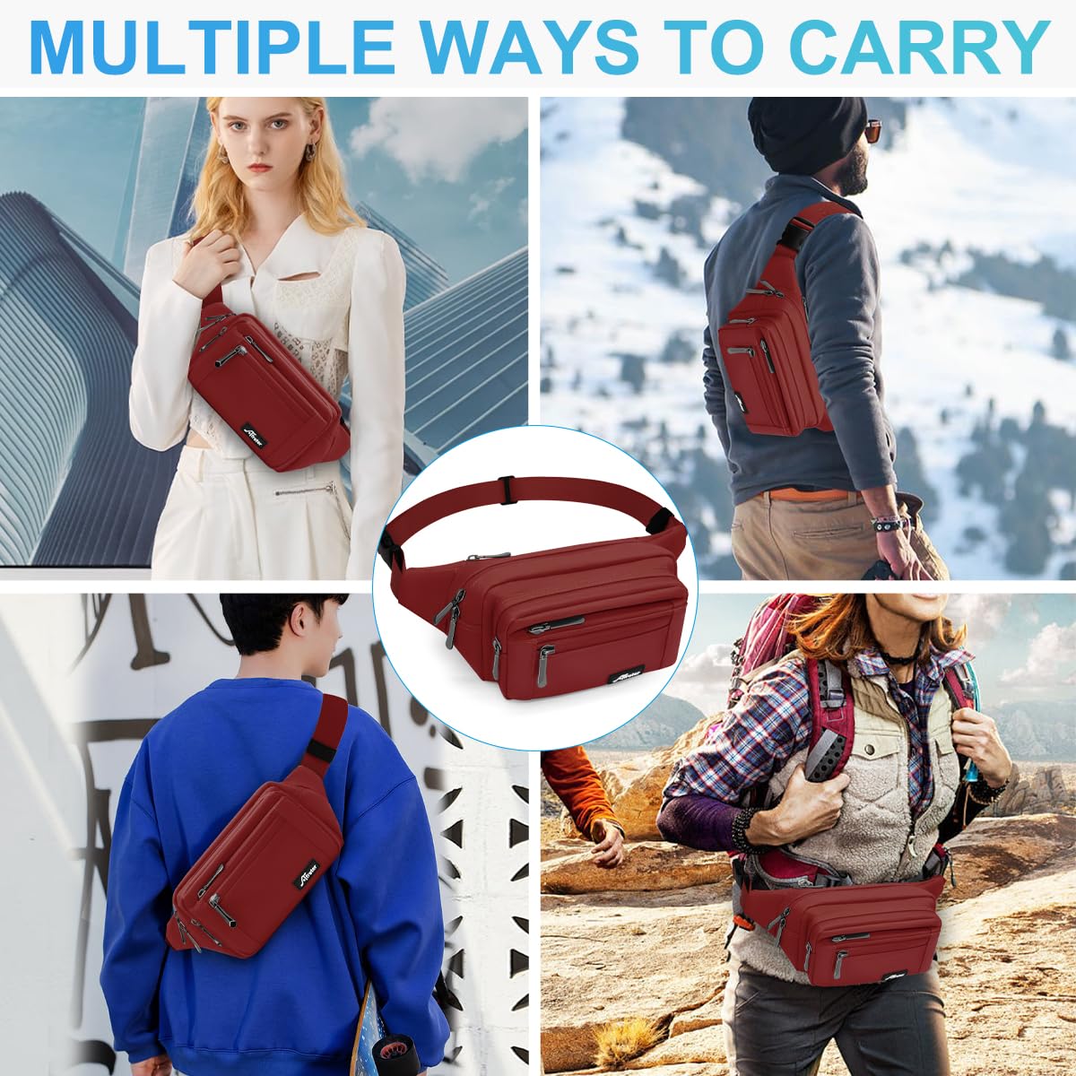 HNOOM Waterproof Bum Bag with Multi-Pockets Fashion Bumbag Waist Fanny Pack for Men Women Large Capacity Waist Bag for Hiking Dog Walking - Image 2