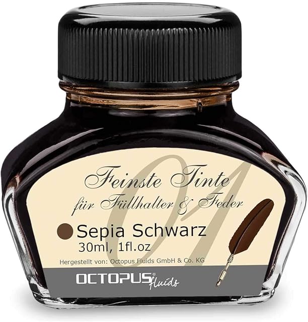 Fountain pen ink in ink glass,Writing ink for fountain pen, Fountain pen ink in sepia black 30ml, inkpot, Calligraphy Ink