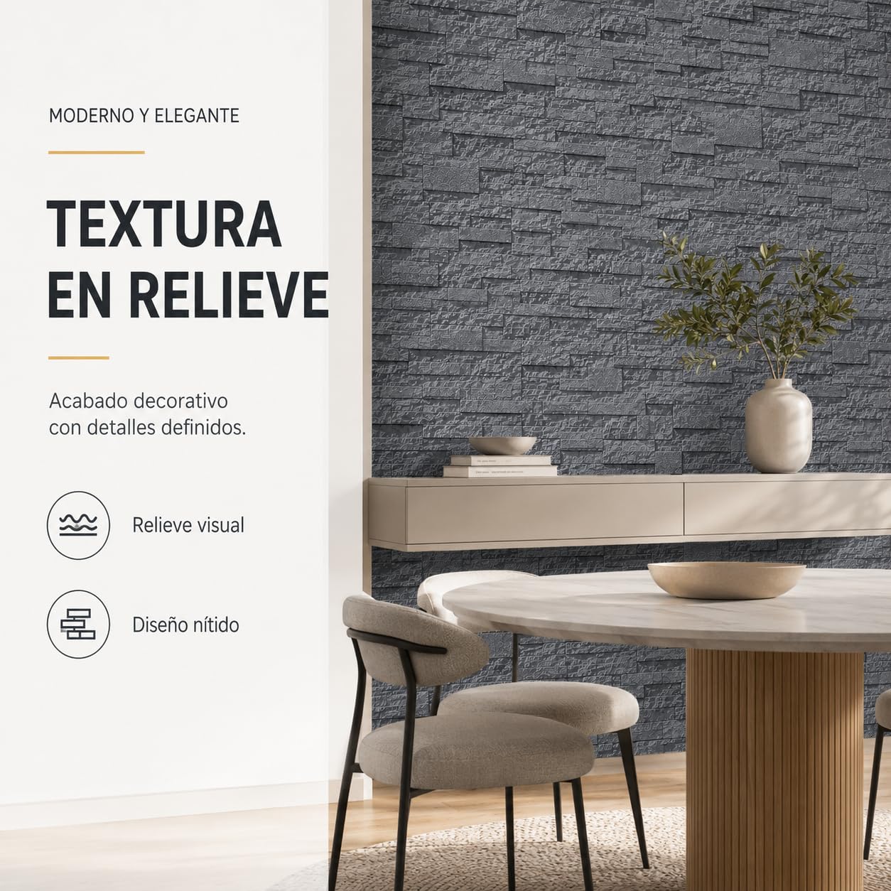 Genérico Papel Pintado 3D Efecto Ladrillo Gris Oscuro, Rollo PVC 10x0.53m