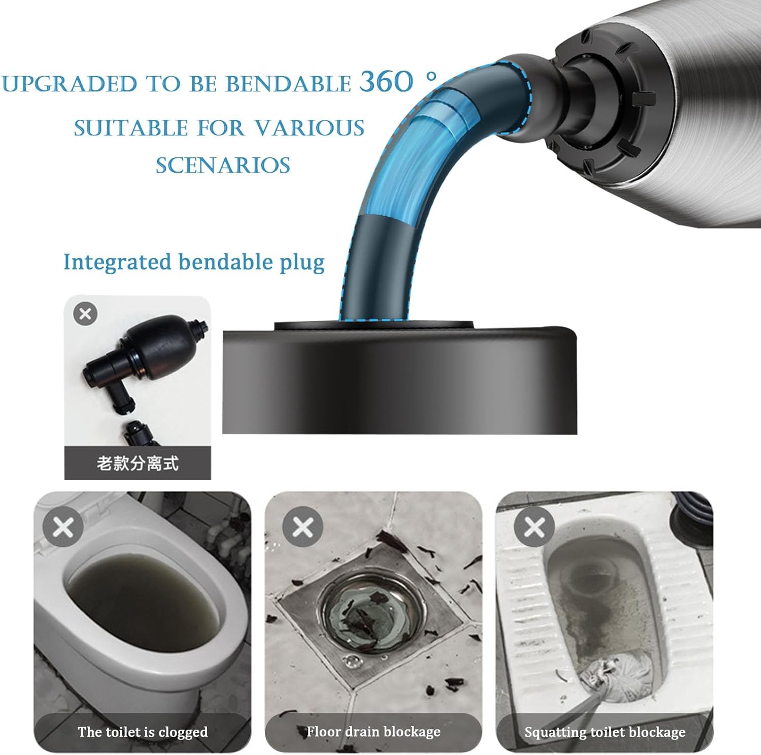 Inflatable toilet plunger stainless steel high-pressure water gun for plumbing. Easy to operate. Suitable for unclogging drains in bathrooms, kitchens, shower rooms, etc