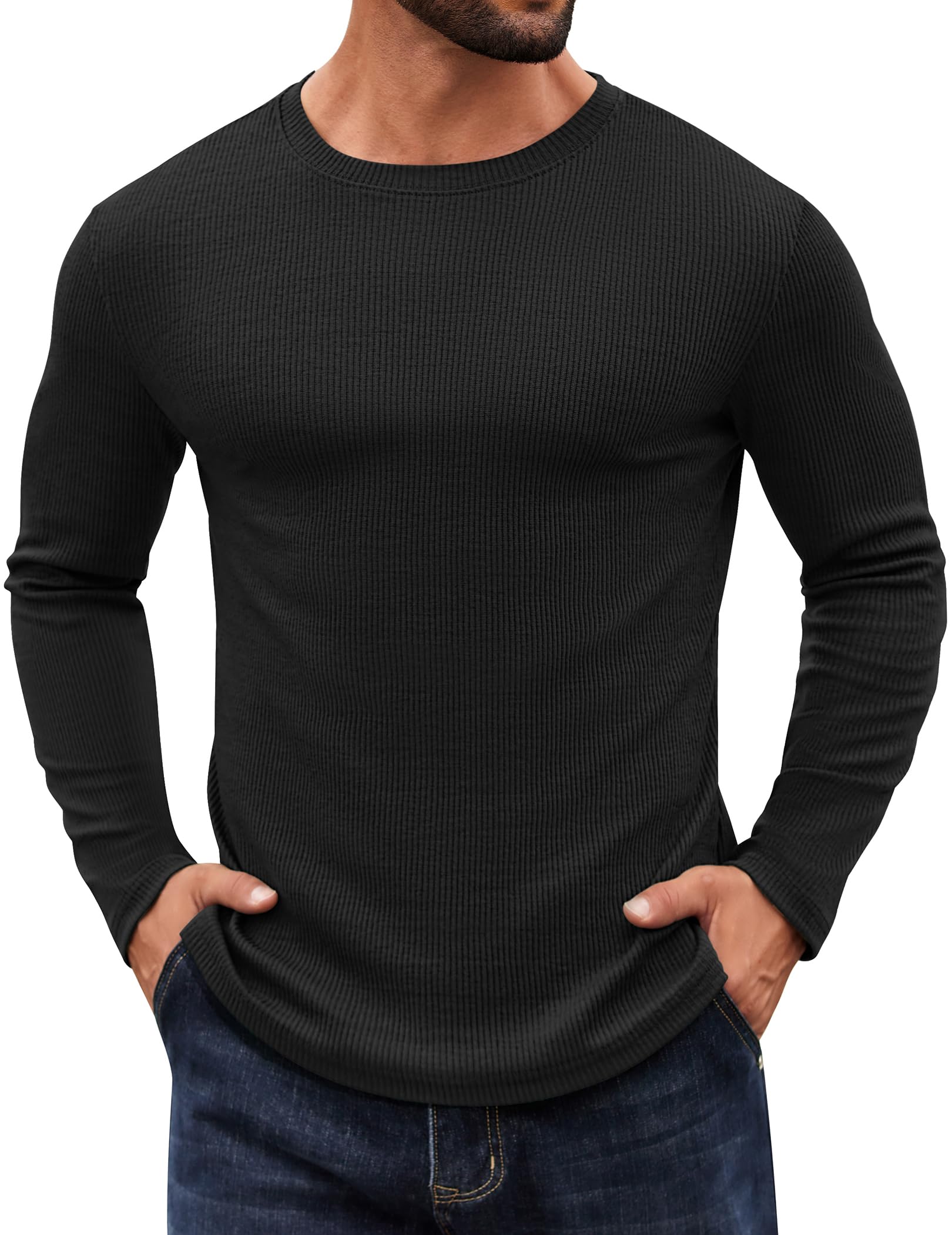 Crewneck Sweaters for Men Slim Fit Long Sleeve Pullover Sweater Ribbed Knitted Lightweight Tops-image-41