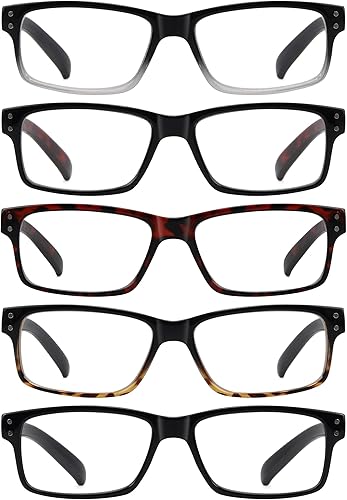 GUD Paquete de 5 lentes de lectura con bisagra de resorte para hombres y mujeres +2.00