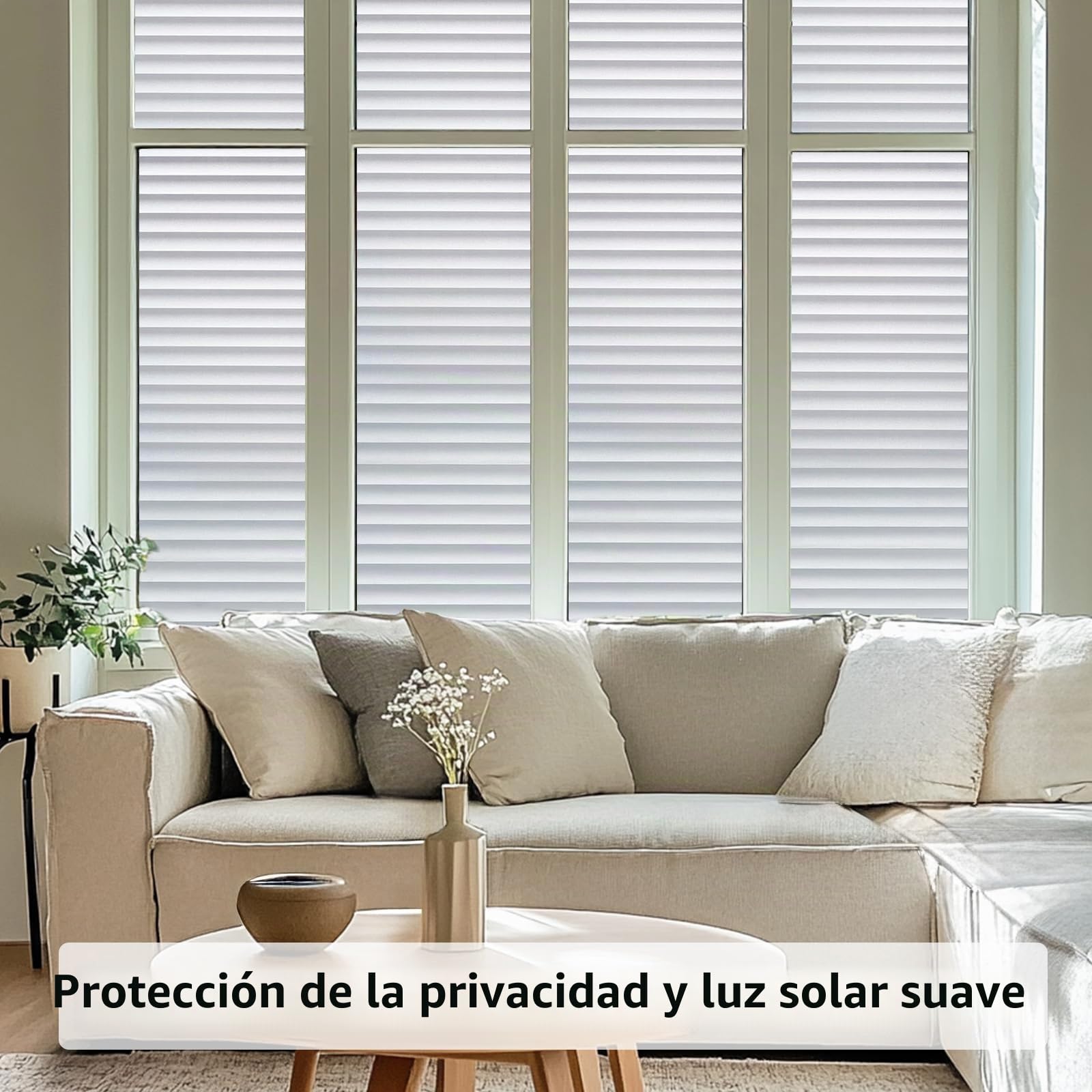 DUOFIRE Vinilo para Ventana de Privacidad Vinilo de Ventana Persianas Decorativa del Película de Ventana Autoadhesiva Sin Pegamento Película para Vidrio Anti-UV (90cm X 300cm, DP040)…