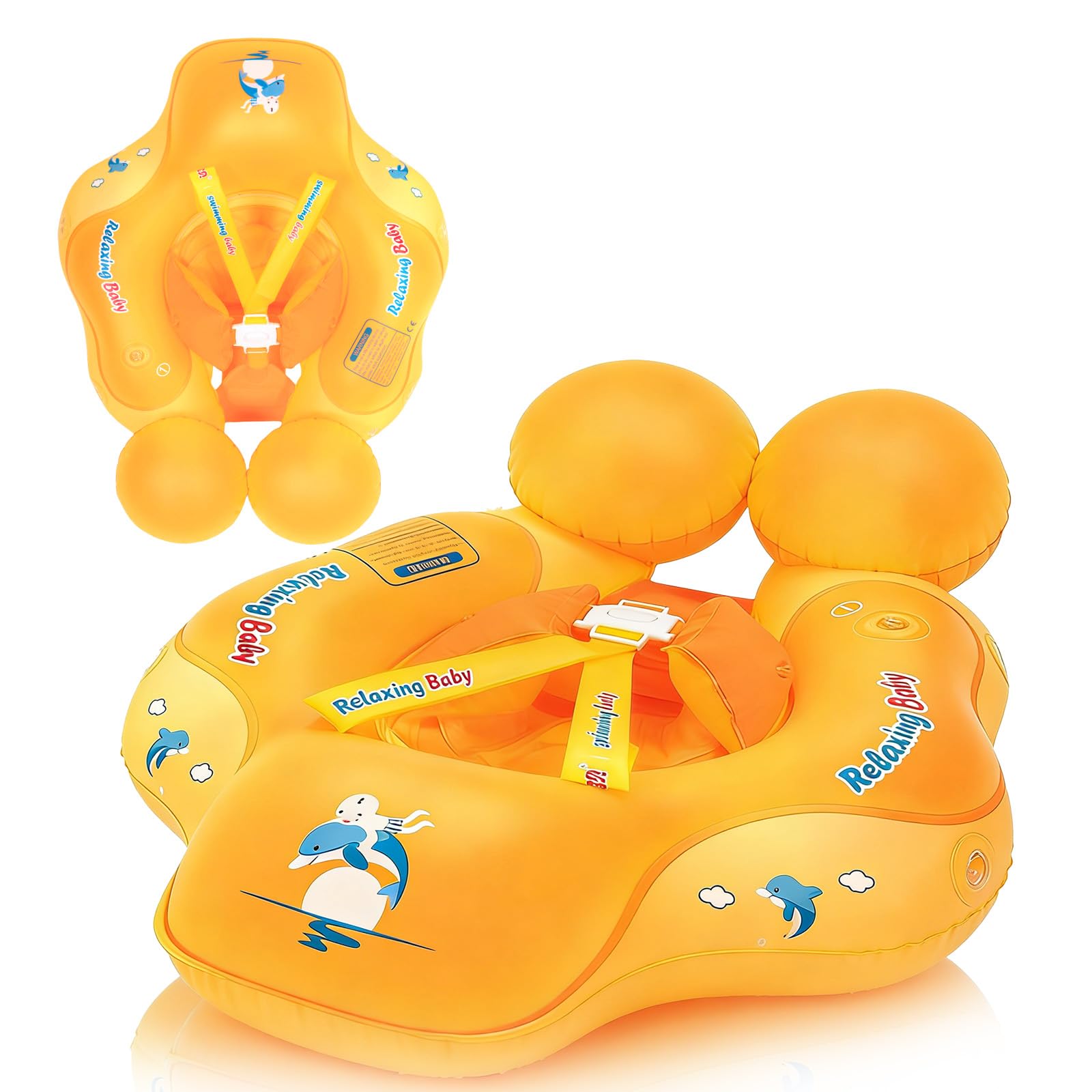 Newborn Baby Swimming Float 0-6 Months Inflatable Baby Float with Adjustable Seat 6-12 Months,Orange Baby Swimming Ring Pool Water Floats Inflatable Baby Swim Floats Ring for Toddlers Infant Babies