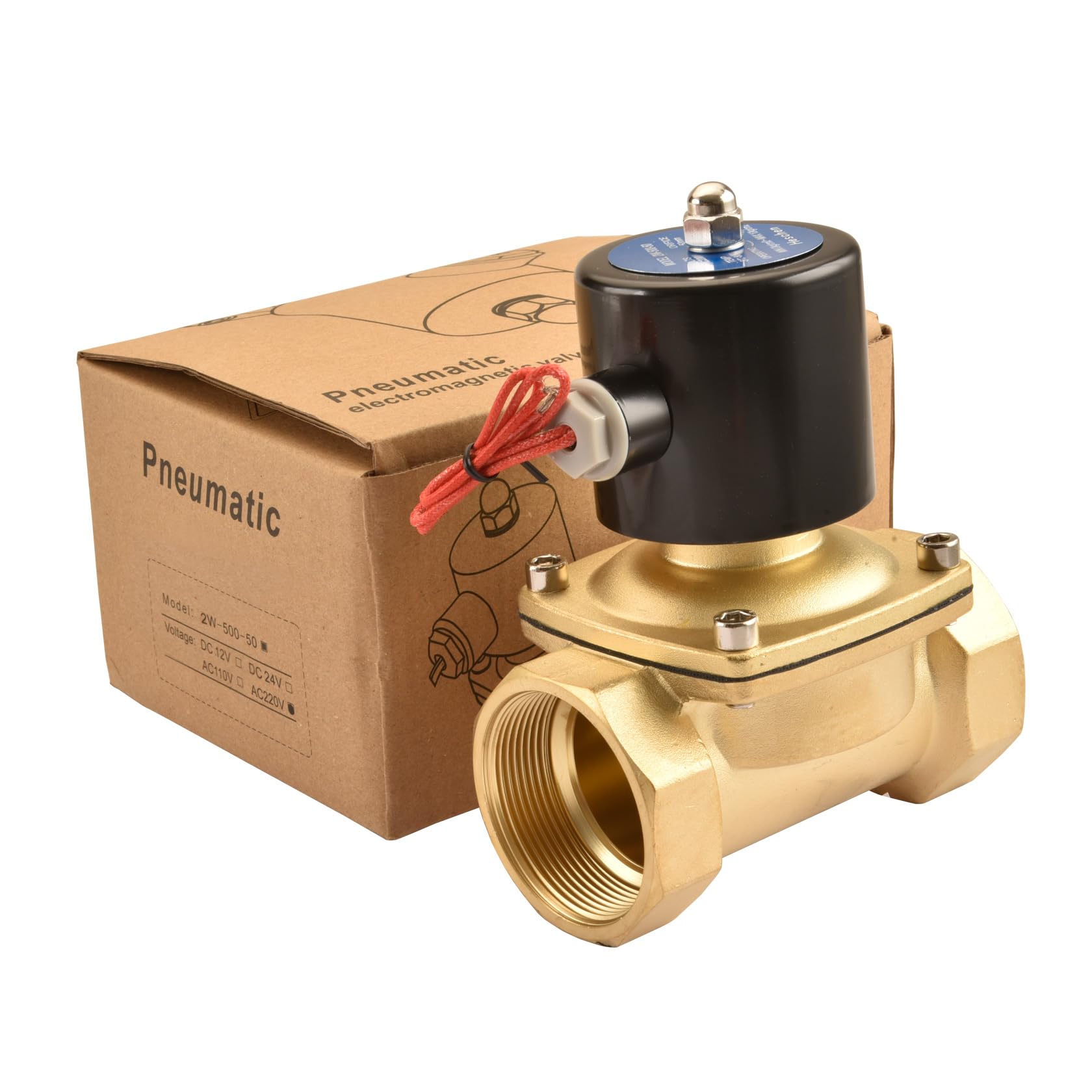 Heschen Válvula solenoide eléctrica de latón, 2W-500-50, PT 2'', AC220V, aire de agua de acción directa, válvula de reemplazo normalmente cerrada