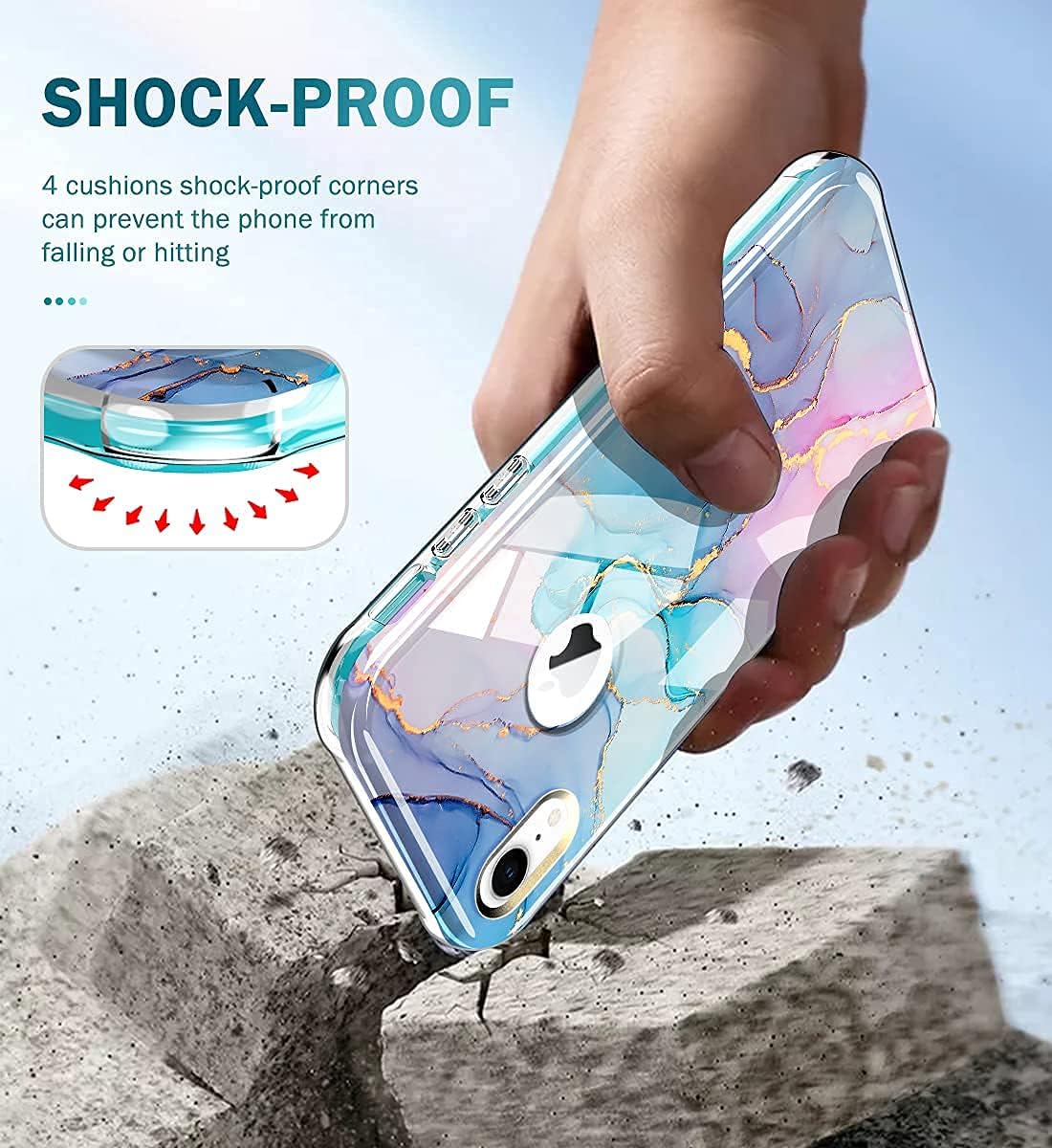 DT Series Case, Built with Screen Protector, Lightweight and Stylish Full Body Shockproof Protective Rugged TPU Case for Apple iPhone XR 6.1inch(Marble)