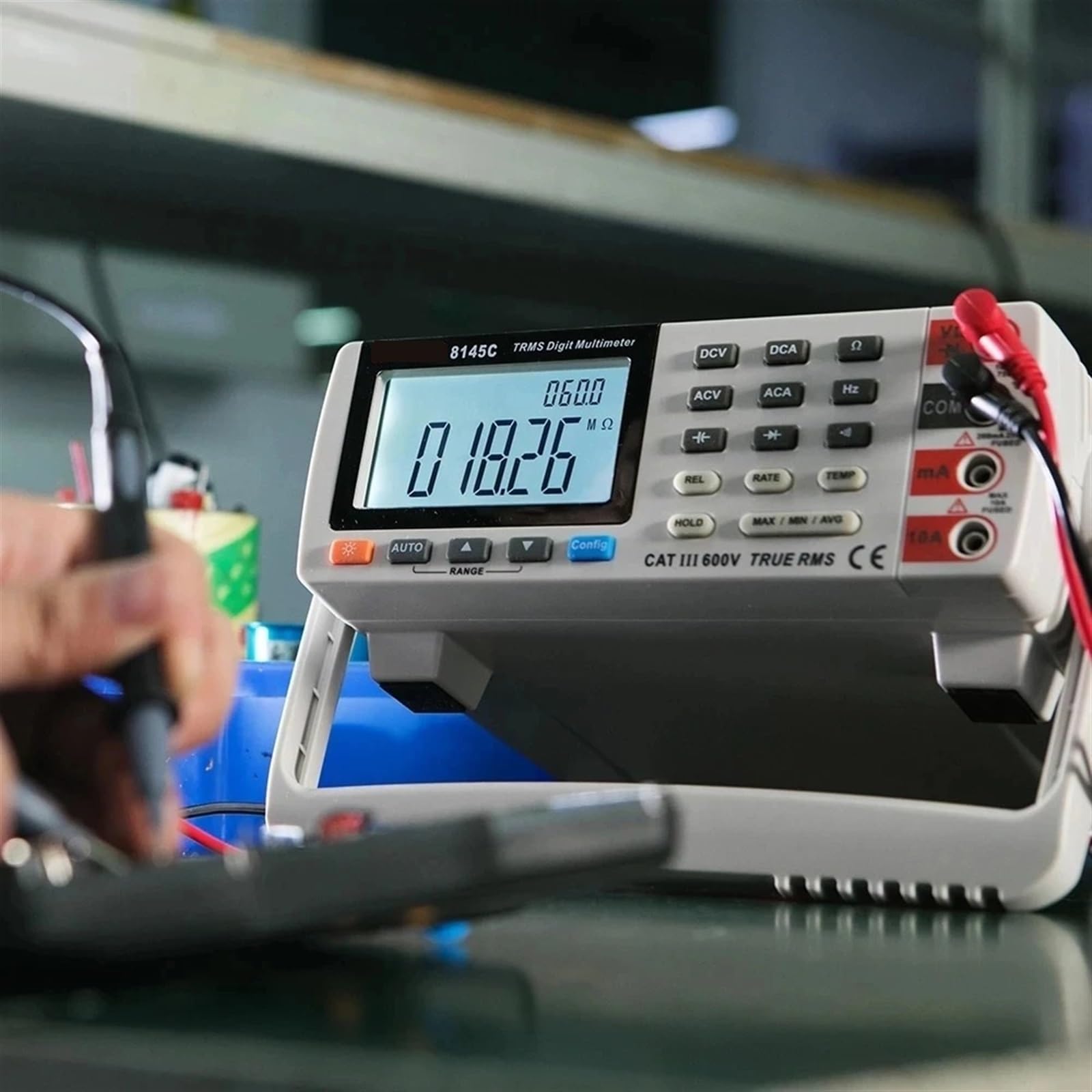 Medidor LCR Multímetro digital 8145C de sobremesa, 22 000 cuentas, RMS verdadero, 1000 V, 10 A, comprobador voltios, amperios, ohmios, capacitancia y Hz