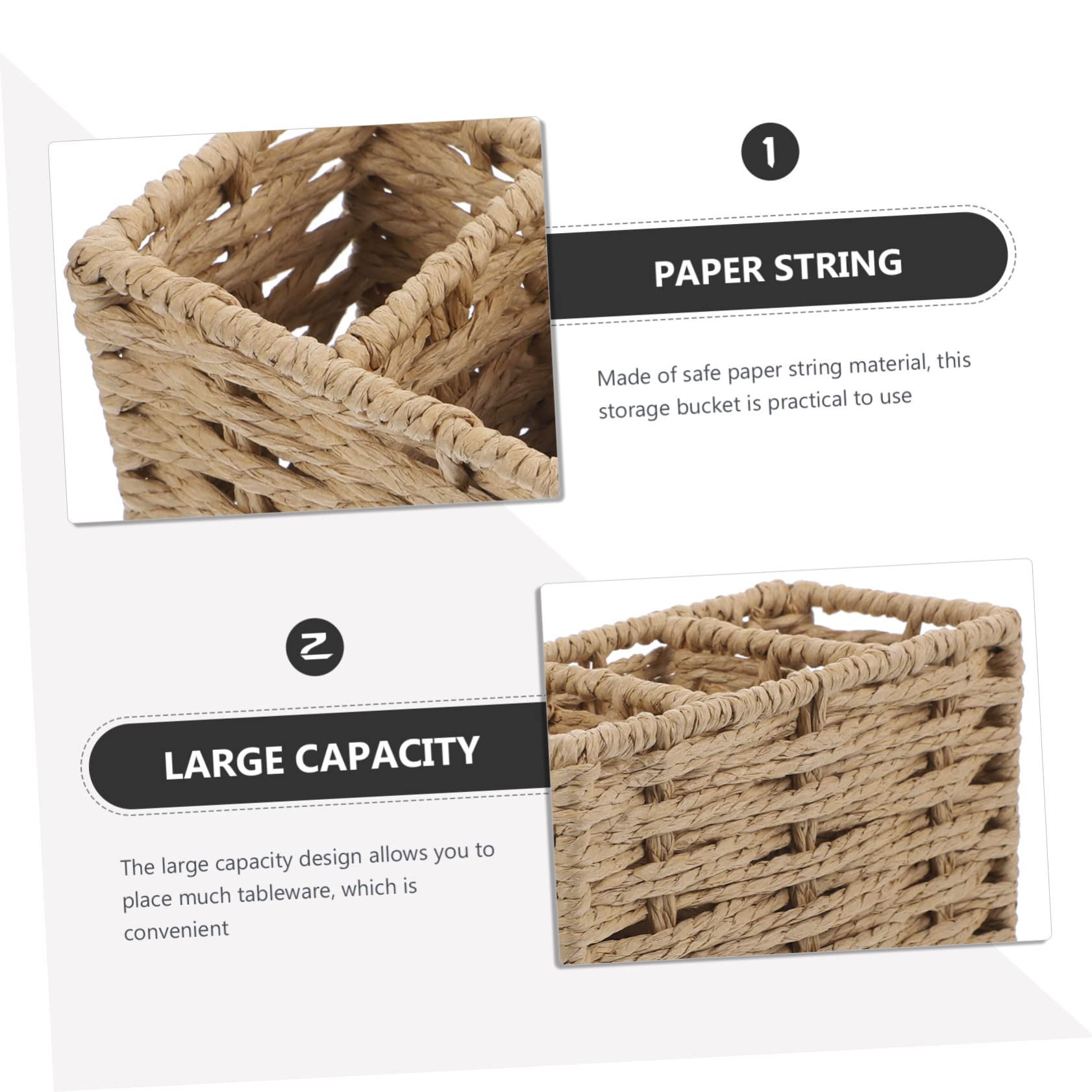 HEMOTON Cesta De Almacenamiento Para Utensilios De Cocina De Papel Trenzado Organizador Compacto Para Cubiertos Y Utensilios Para Encimeras Y Fiestas Color Beige