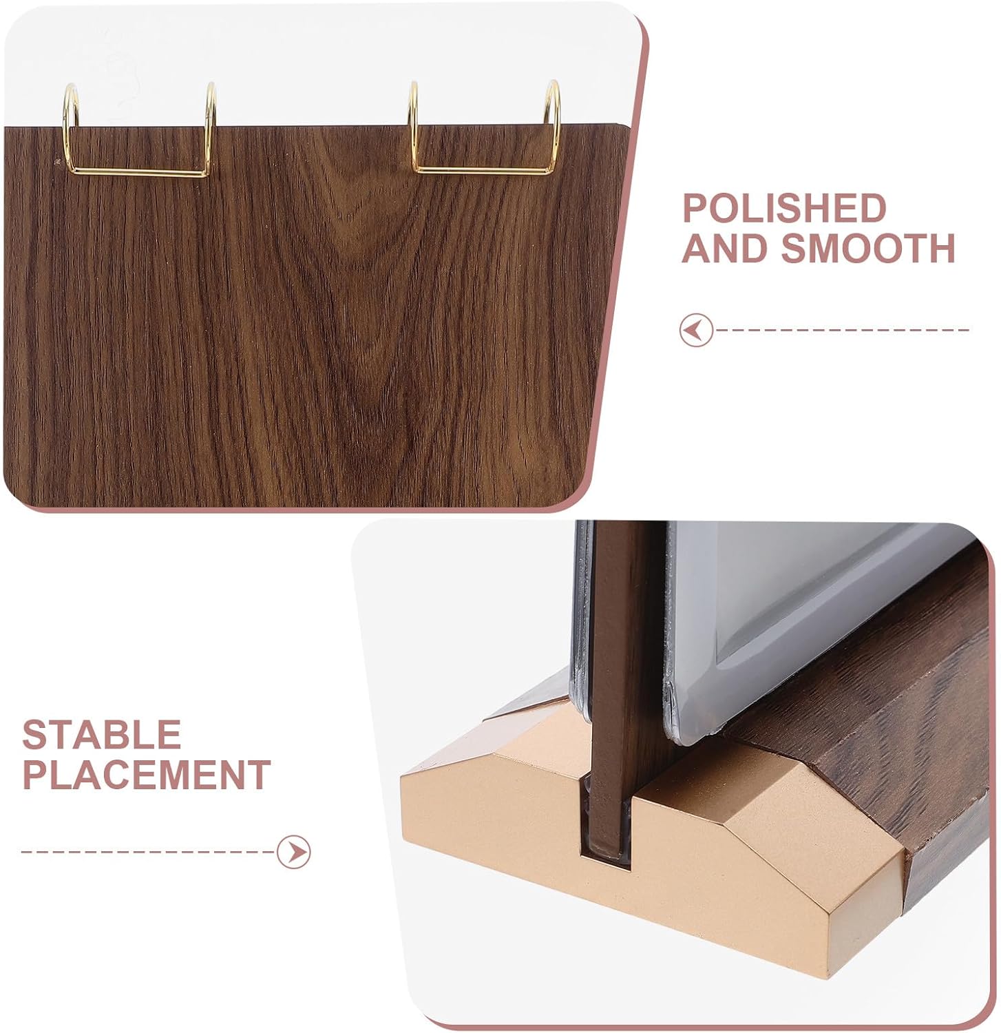Uonlytech Walnut Wood Menu Holder Stand, 6 Double-sided A4 Tabletop Display Frame for Restaurant Cafe, Stable Base Flip Card Holder for Menu Signs And Document Display