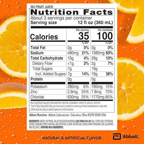 Pedialyte AdvancedCare Plus Electrolyte Hydration Drink, Has 33% More Electrolytes and Has PreActiv Prebiotics, Orange Breeze, 1 Liter, Pack of 4