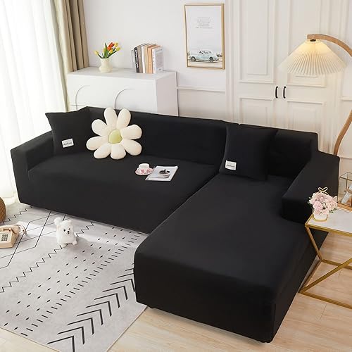 Aedlcal Fundas para sofá, 2 piezas, funda de terciopelo de felpa elástica para sofá, antideslizante en forma de L, funda protectora para sofá de