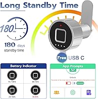Vista 5 de Pothunder Fingerprint Lock, Biometric Cabinet Lock Set - 0.75" (20mm), Bluetooth Access, Digital Keyless for Metal Storage