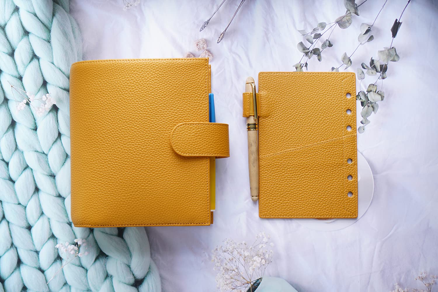 Moterm Planner True-A6 Luxe Anneaux en Cuir Véritable (Anneau de 30 mm, Galet/Moutarde, A6)