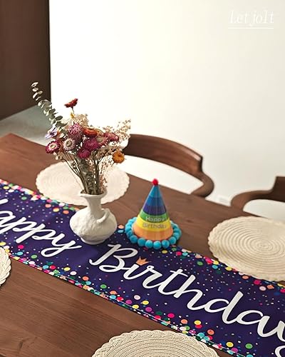 Miniatura 8 de Letjolt Camino de mesa de feliz cumpleaños, decoración de mesa blanca, para celebrar fiesta de cumpleaños, camino de mesa de 108 pulgadas, rosa