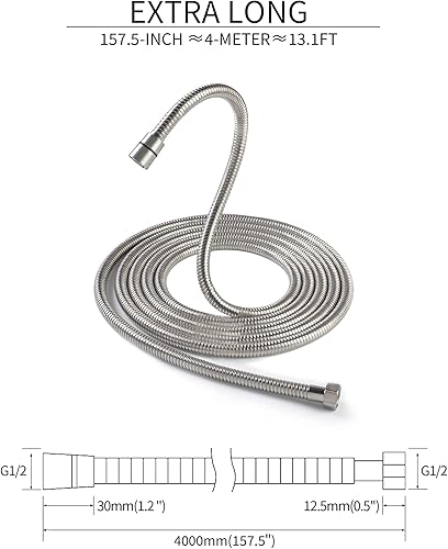 Vista 22 de PHASAT Manguera de ducha, reemplazo de manguera de ducha extra larga de 138 pulgadas, manguera de cabezal de ducha de acero inoxidable 304