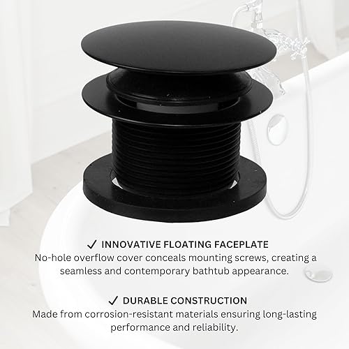 Miniatura 10 de Westbrass Juego de adornos de bañera con punta de hongo con placa frontal flotante, negro mate, D398RK-62